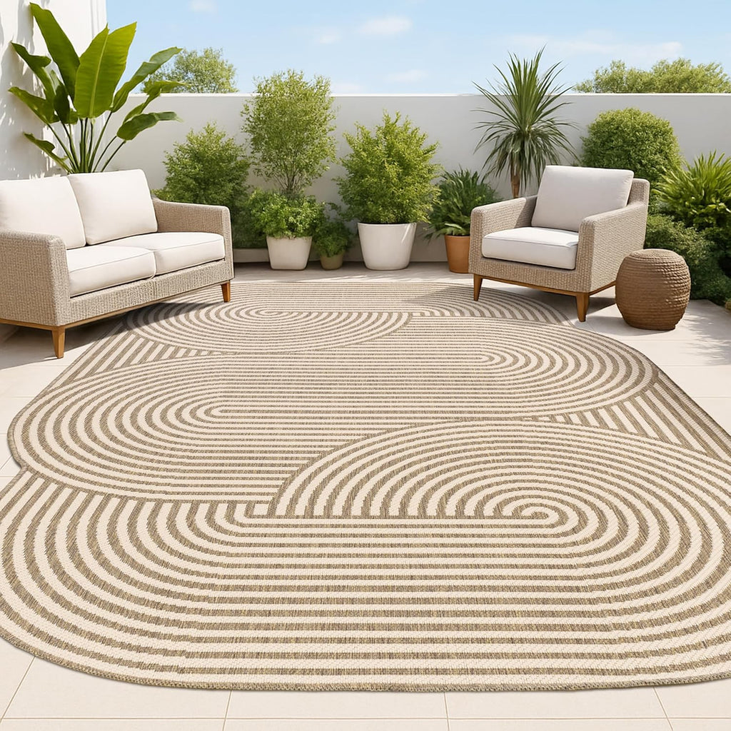 JONATHAN Y Geometric Arch Stripe Indoor Outdoor Area Rug 9X12 Beige/Brown, Margot Modern for Backyard, Patio, Porch, Easy-Cleaning, High Traffic, Pet-Friendly, Non-Shedding (SHP201A-9)
