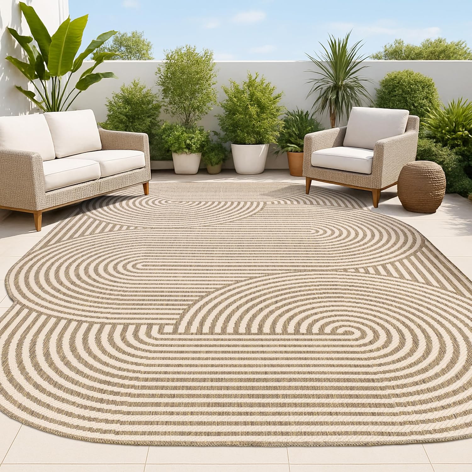 JONATHAN Y Geometric Arch Stripe Indoor Outdoor Area Rug 9X12 Beige/Brown, Margot Modern for Backyard, Patio, Porch, Easy-Cleaning, High Traffic, Pet-Friendly, Non-Shedding (SHP201A-9)