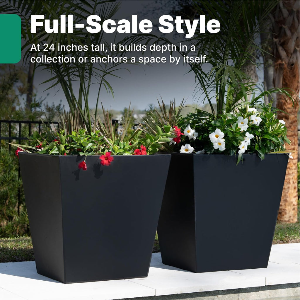 Step2 Tremont 20x24 Planter, Large Planters for Outdoor Plants, Gardening and Flower Pot for Patio or Porch, Efficient Drainage, Durable Plastic, Black, 2-Pack