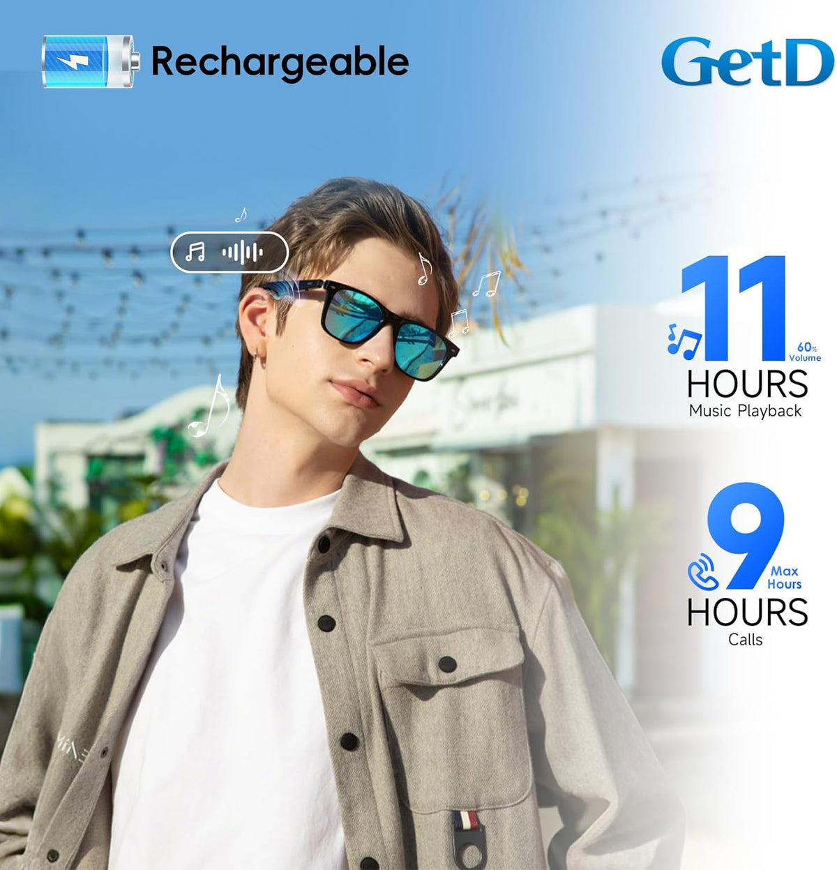 AI Glasses for Men & Women, Smart Glasses Powered by ChatGPT, AI Real-time Translation with 145 languages, 11H Music Play, Bluetooth Sunglasses with Polarized Lens, UV Protection for Daily Use, Travel