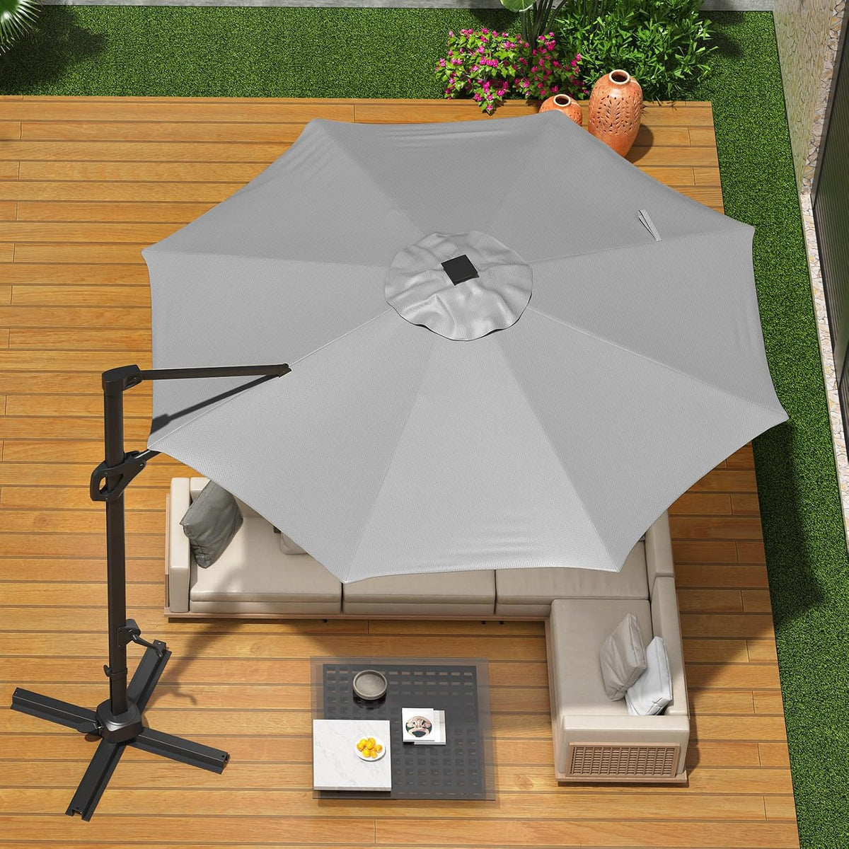 Garvee Cantilever Patio Umbrella 10ft Large Round Umbrella Outdoor Market Umbrellas 360°Rotation Offset Hanging Outdoor Shade for Patio
