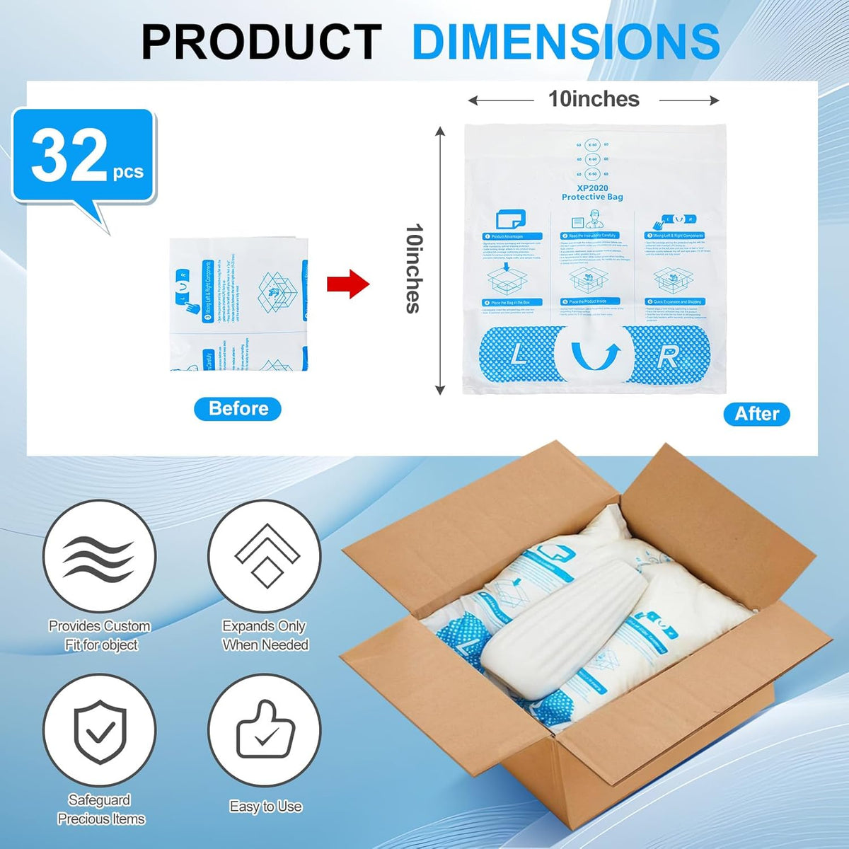 Pangda 32 Pcs 10 × 10 Inch Expanding Foam Packaging for PC & Irregular Shaped Items Shockproof Expandable Packing Foam, Protective Computer Shipping Material for Electronics & Fragile Devices