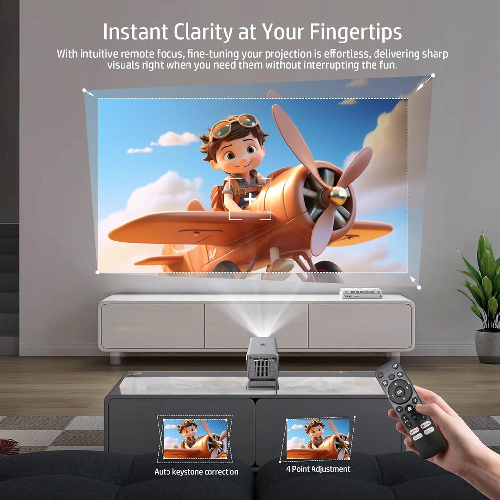 HP MC450 Smart Mini Portable Projector with WiFi & Bluetooth, Official Licensed Apps, Short Throw Projector with 4K Support, Voice Control, USB-C, Movie Projector for Bedroom & Outdoor