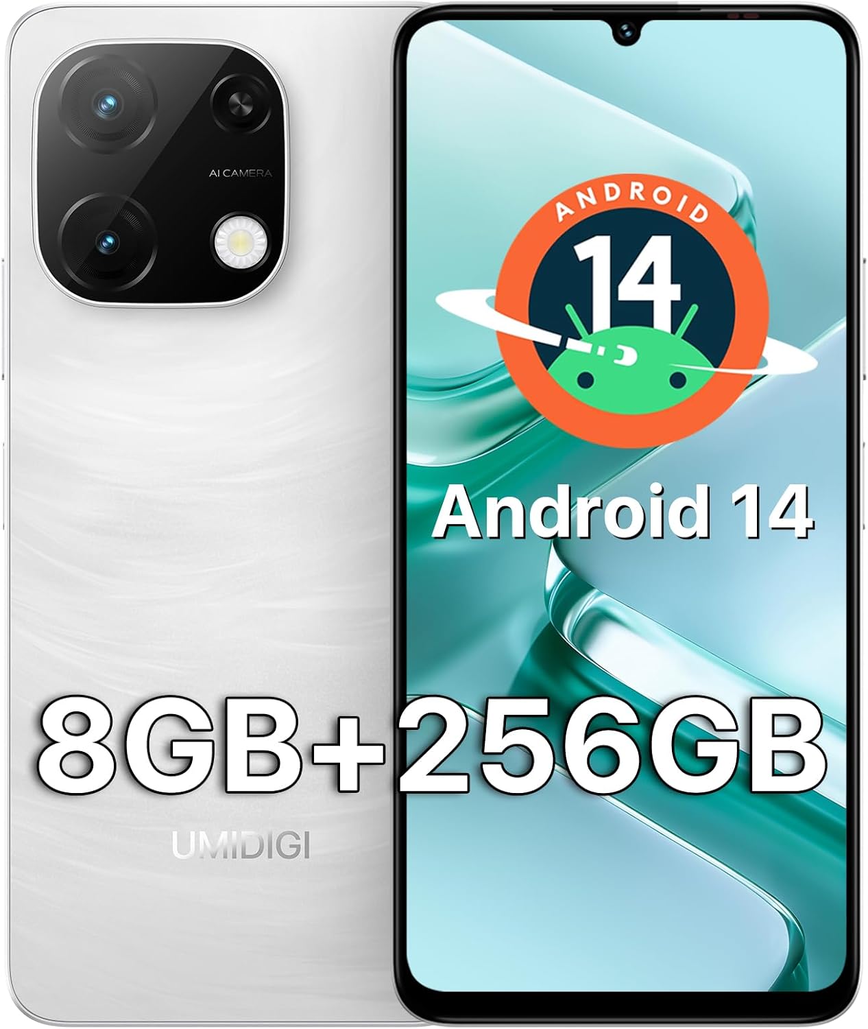UMIDIGI Unlocked Phone,G9T Android 14 Cell Phone,8(4+4)+256GB 1TB Octa-Core,6.75" HD+ Smartphone,5000mAh,AI Face & Fingerprint Unlock,4G Dual SIM Phone,GPS,FM Radio,Unlocked Android Phones