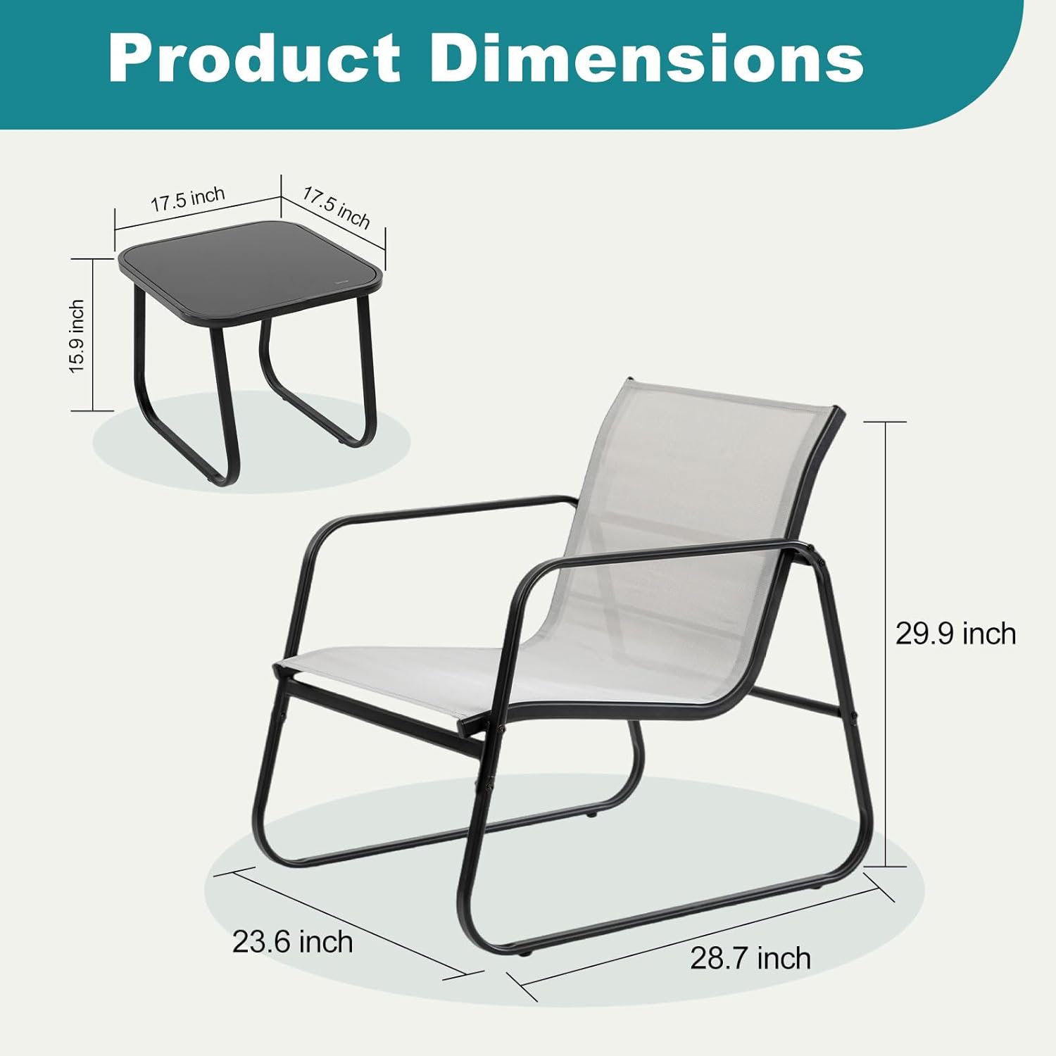 DUMOS 3 Piece Patio Furniture Set .Outdoor Patio Furniture Set with Table and Chairs, Patio Sectional Bistro Sets for Lawn, Garden, Balcony, Poolside Gray