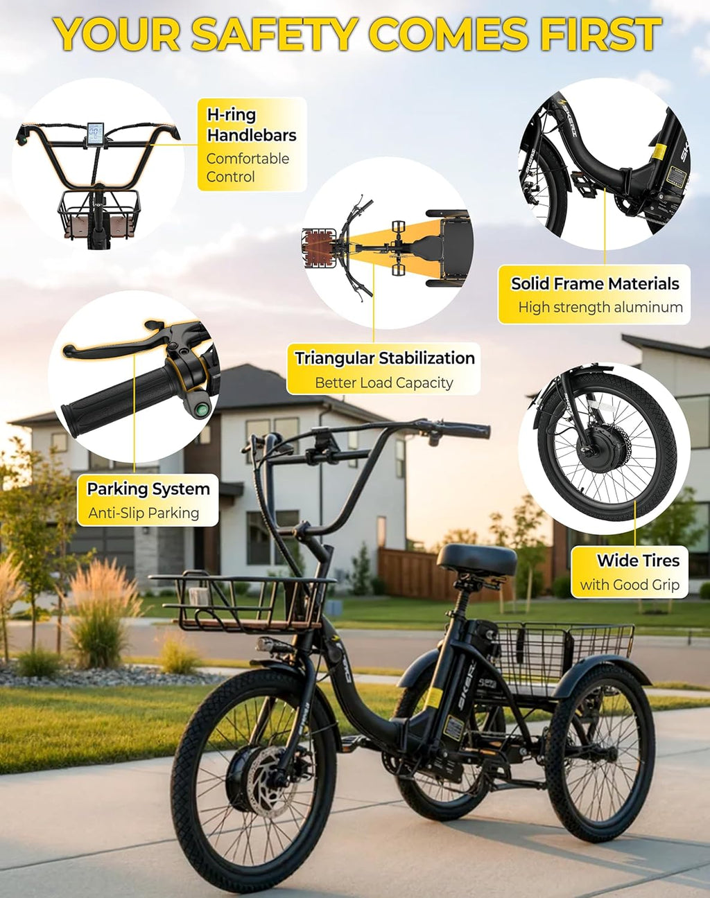 Skeri Electric Trike, Peak 1000W Electric Tricycle for Adults, 20" Folding 3-Wheel Electric Bike, Step-Thru E Trike with 624WH Removable Battery and Large Basket, Black