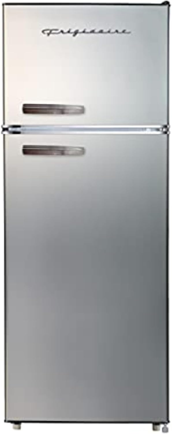 Frigidaire EFR753, 2 Door Apartment Size Refrigerator with Freezer, Retro Chrome Handle, 7.5 cu ft, Platinum Series, Stainless Steel, 7.5