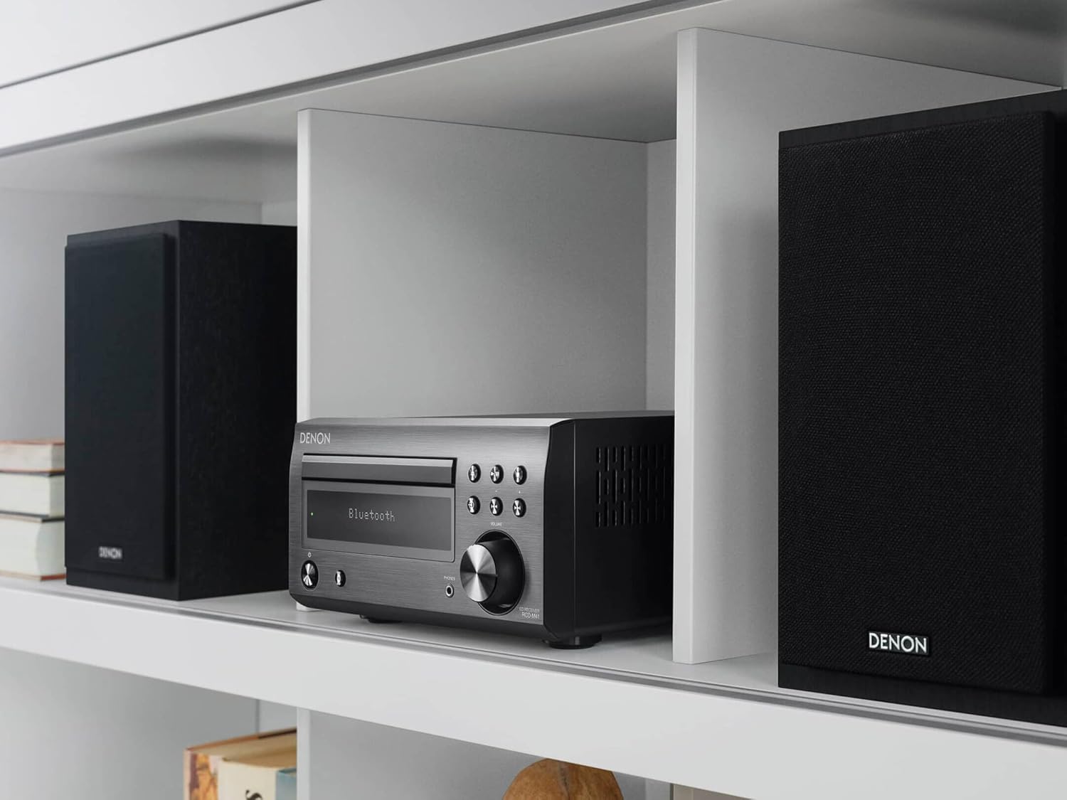 Denon D-M41 Home Theater Mini Amplifier and Bookshelf Speaker Pair - Compact HiFi CD Stereo System with Speakers, FM/AM Tuner, Wireless Bluetooth Amplifier | Perfect for Small Rooms and Home Cinema