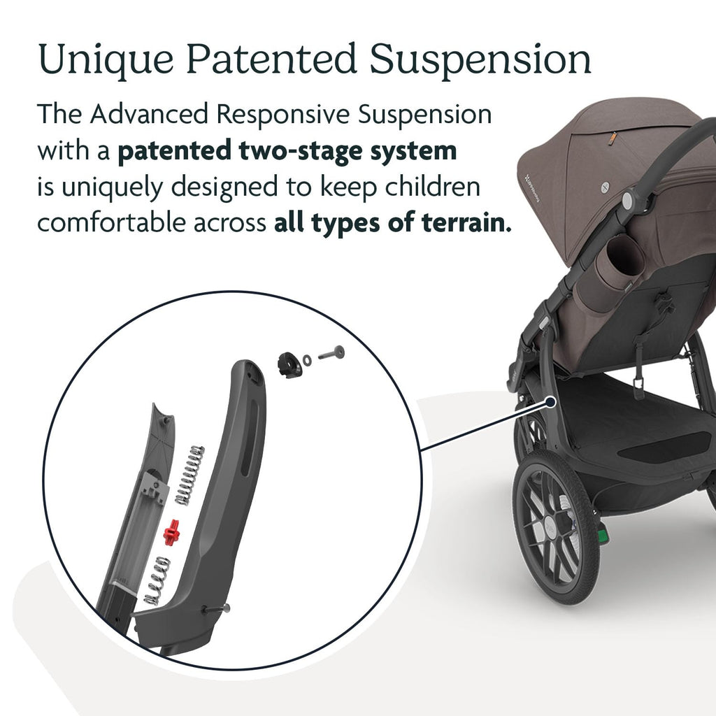 UPPAbaby Ridge Jogging Stroller/Durable Performance Jogger with Never-Flat Tires/Built for Walking, Running, Hiking/Water Bottle Holder and Basket Cover Included/Theo (Dark Taupe/Carbon Frame)