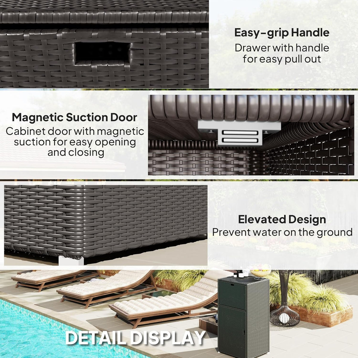 Outsunny Outdoor Towel Rack & Pool Storage Cabinet/Hot Tub Accessory Storage, Waterproof PE Rattan Cabinet & Basket Drawer for Indoor, Swimming Pool, Spa, 24"x24"x47", Dark Brown