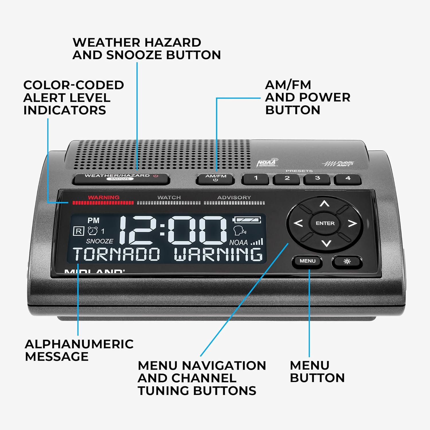 Midland Deluxe Home and Travel Emergency Radio - NOAA Weather Alert Scanner, Flashlight, Alarm Clock and AM/FM
