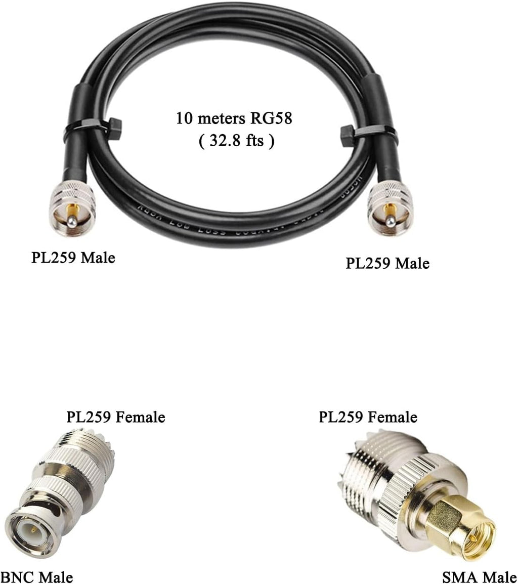 Scanner Antenna/Discone Antenna/GMRS Antenna with 10meter Cable PL-259 SMA, 25~1300 MHz Support CB, HF, AIR, UHF, VHF, FM, AM, FRS, GMRS, 1090MHz