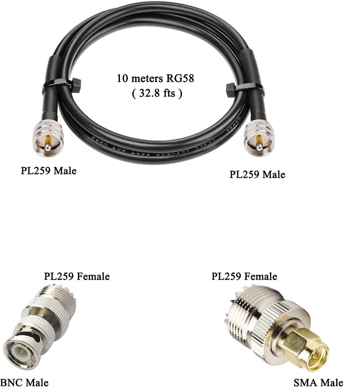 Scanner Antenna/Discone Antenna/GMRS Antenna with 10meter Cable PL-259 SMA, 25~1300 MHz Support CB, HF, AIR, UHF, VHF, FM, AM, FRS, GMRS, 1090MHz