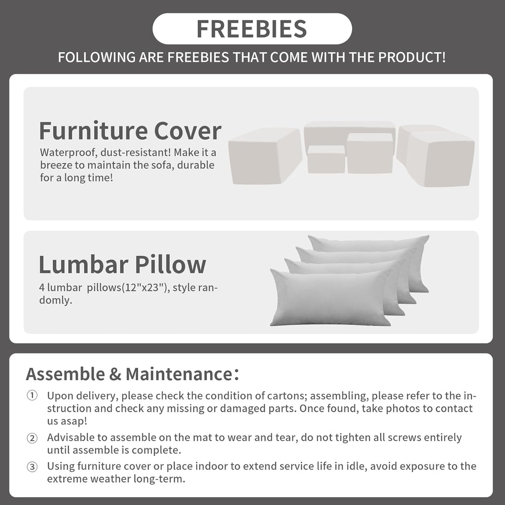 Rattaner 6 Pcs Outdoor Furniture Sets Patio Furniture Set with 45" Fire Pit Patio Couch Outdoor Chairs 60000 BTU Steel Propane Fire Pit Table No-Slip Cushions and Waterproof Covers, Light Grey