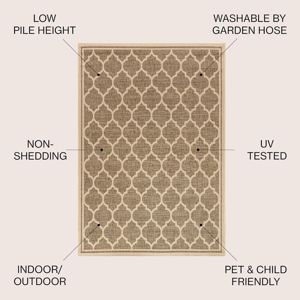 JONATHAN Y Moroccan Trellis Indoor Outdoor Area Rug 8X10 Brown/Beige, Trebol Textured Weave for Backyard, Patio, Porch, Easy-Cleaning, High Traffic, Pet-Friendly, Non-Shedding (SMB109A-8)