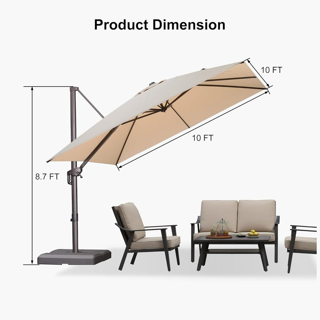 PURPLE LEAF 10' X 10' Patio Cantilever Umbrella Antique Bronze Square Outdoor Umbrella with 360° Rotation and Aluminum Offset Hanging for Garden Backyard Pool, Beige