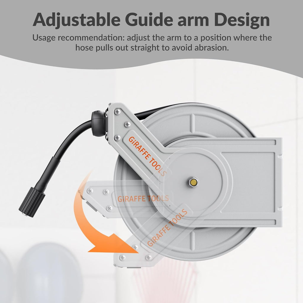 Giraffe Tools Pressure Washer Hose Reel 65ft, Power Washer Hose Reel, Pressure Washer Retractable Hose Reel, Heavy Duty, Wall/Floor Mounted, 2600 PSI