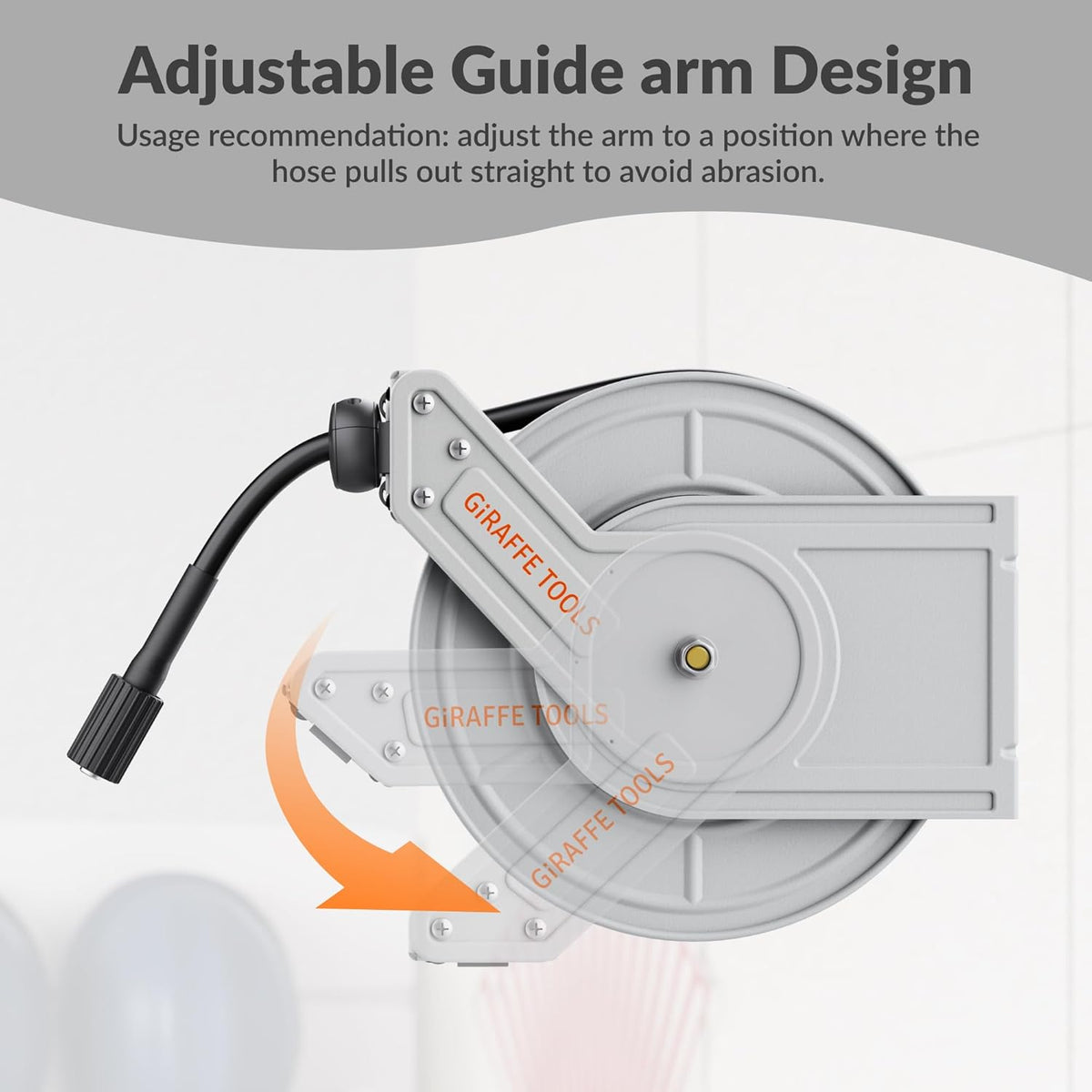 Giraffe Tools Pressure Washer Hose Reel 65ft, Power Washer Hose Reel, Pressure Washer Retractable Hose Reel, Heavy Duty, Wall/Floor Mounted, 2600 PSI