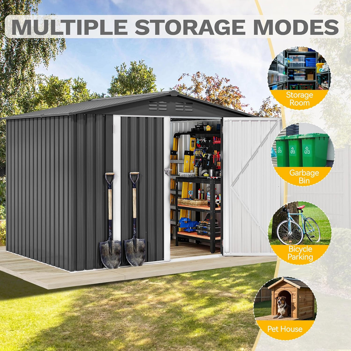 DWVO 7'x5' Large Metal Outdoor Storage Shed, Heavy Duty Tool Storage Sheds for Backyard Patio Lawn - Ideal for Bicycles, Garden Tools, and Lawn Equipment, Easy-to-Assemble, Dark Gray