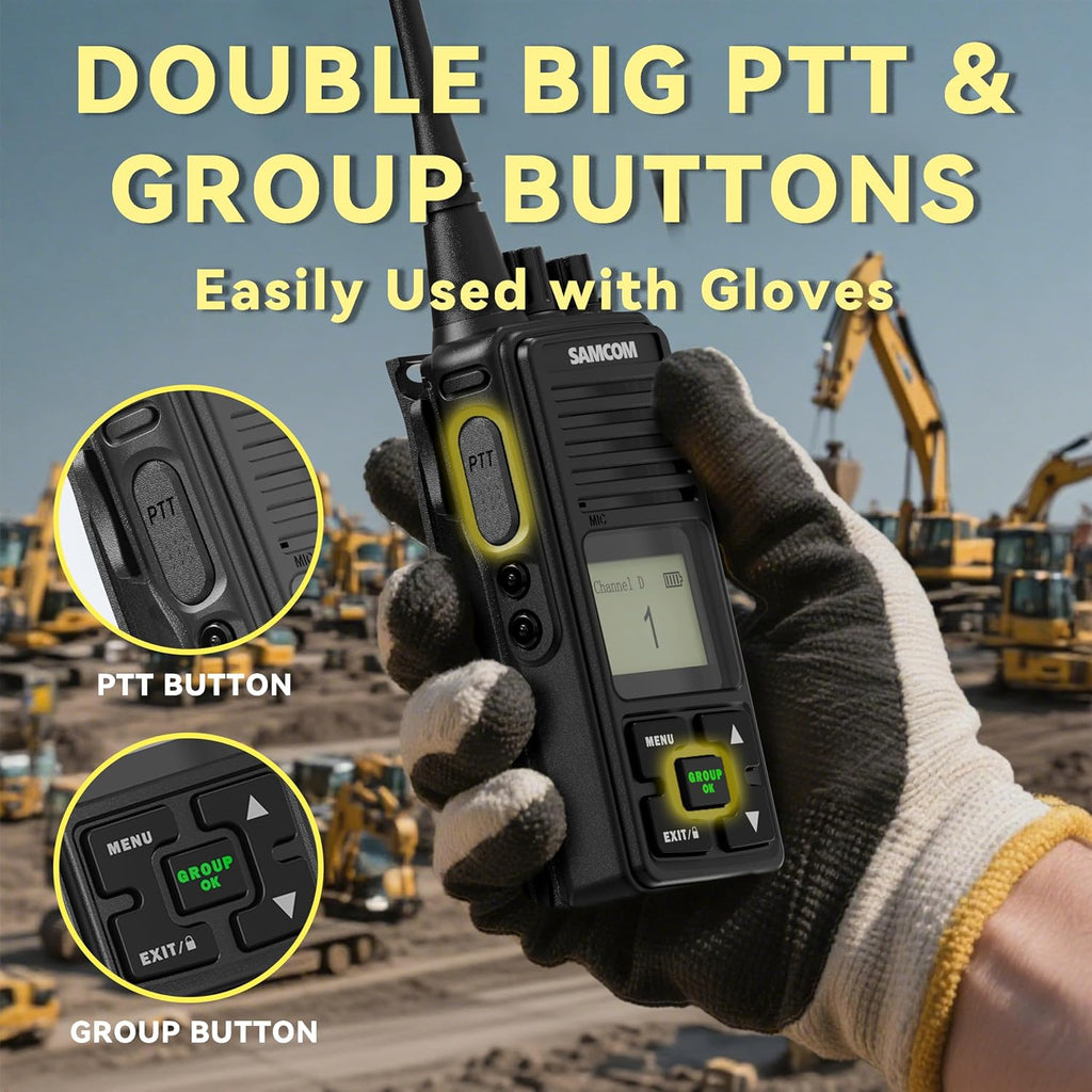 SAMCOM FPCN10A Long Range Two Way Radio with Waterproof Speaker Mic - Heavy Duty Walkie Talkies, 20 Channels UHF Radios, 3000mAh Battery for Construction Site, School Security & Warehouse(2-Pack)