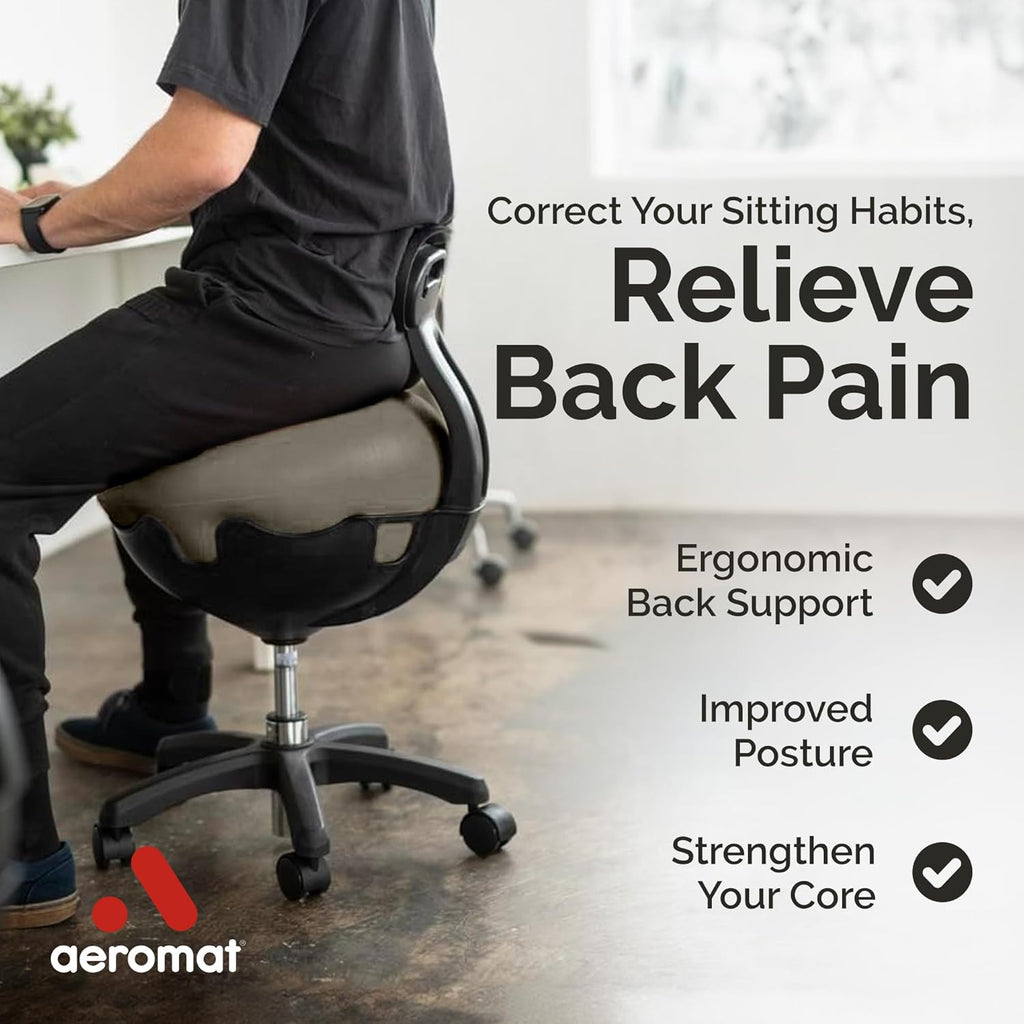 Aeromat Elite Yoga Ball Chair for Office & Home 250lbs Cap – Ergonomic Balance Ball Desk Chair w/Lockable Wheels,Adjustable Height, Anti-Burst Removable Ball, Back Support for Posture & Core Relief