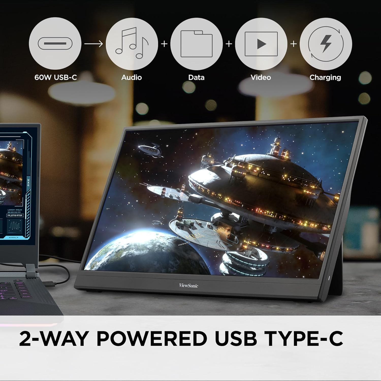 ViewSonic VX1654 16 Inch 1080p Portable IPS Gaming Monitor with 144Hz, AMD FreeSync, 2 Way Powered 60W USB C, Mini HDMI, and Built-in Stand with Protective Cover (Renewed)