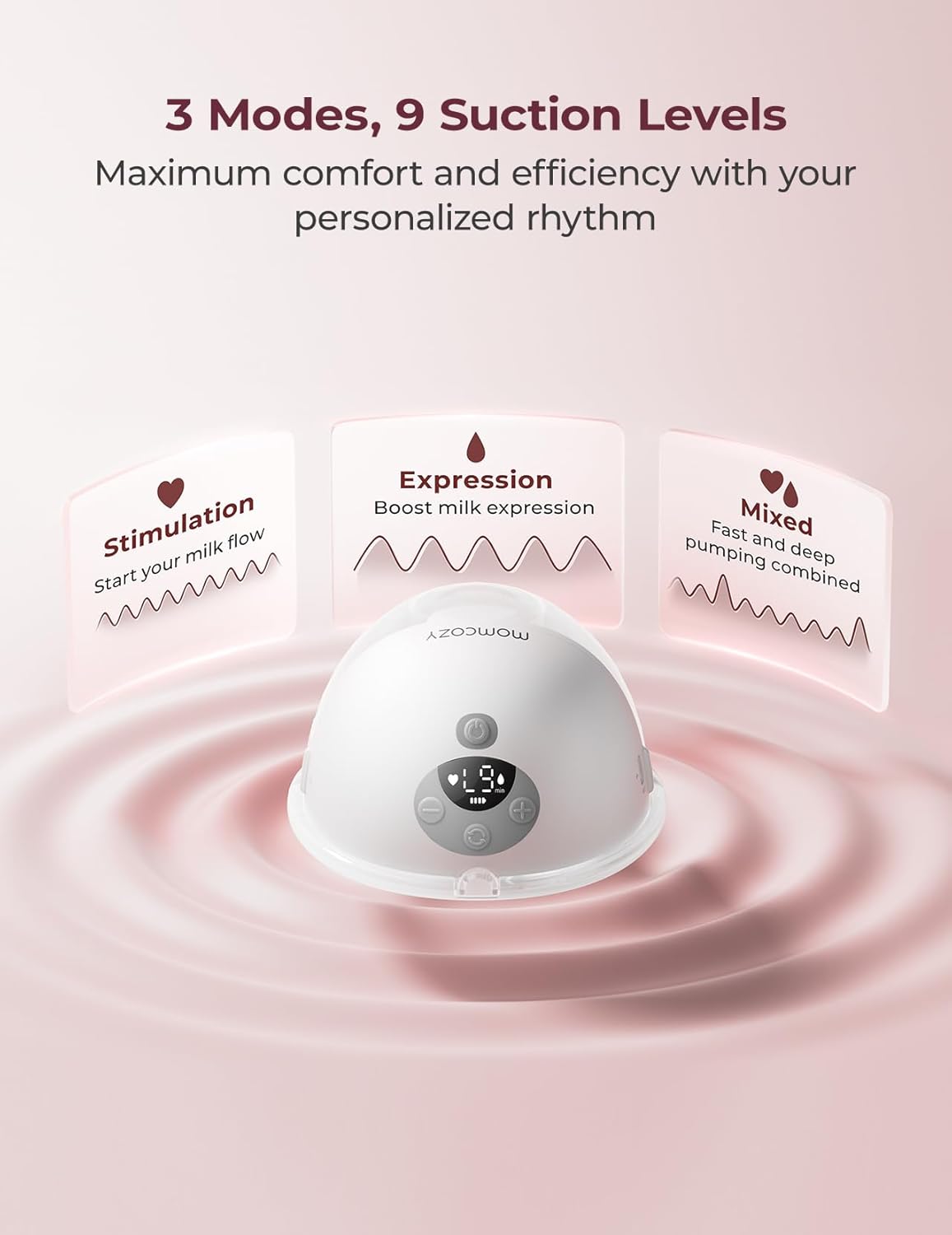 Momcozy M5 Smart APP Controlled Wearable Breast Pump, Hands-Free Wireless Electric Pump, 3 Modes 9 Suction Levels, BPA-Free, Portable Lightweight, 24mm Flange, 2-Pack Quill Gray