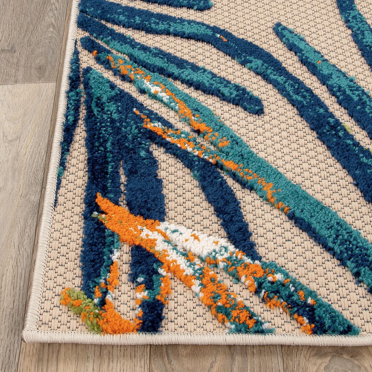 Rugshop Tropical Floral Leaves Indoor/Outdoor Area Rug Durable Polypropylene, Non-Shedding, Easy to Clean, Perfect for Patio, Backyard, Deck and Outdoor Lounge High Traffic Areas, 10' x 14'