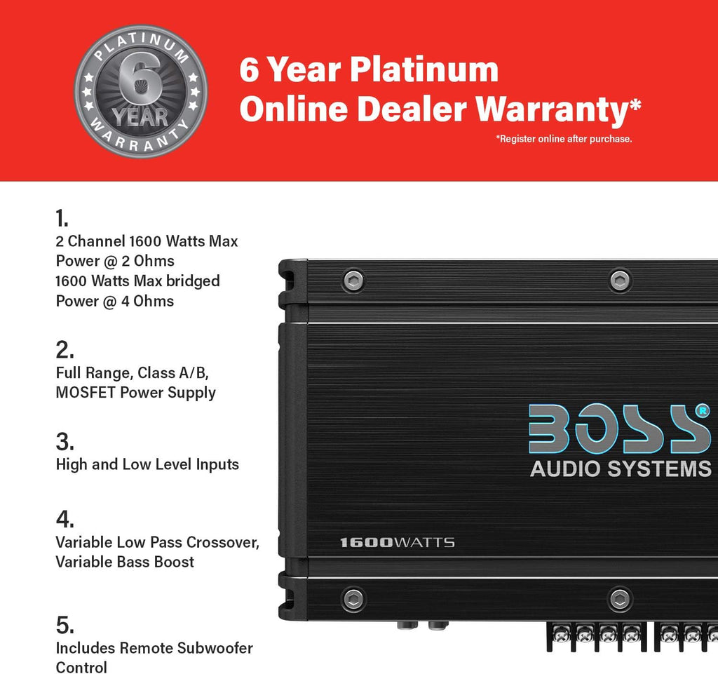 BOSS Audio Systems OX4.400 4 Channel Class A/B Car Amplifier – 1600 High Output, Low/High Level Inputs, Low Pass Crossover, Add Bass to Your Subwoofer