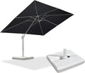PURPLE LEAF 9' × 11.5' Patio Umbrella With Base White Cantilever Umbrella Square Outdoor Offset Umbrella Windproof with 360° Rotation for Garden Deck Pool, Grey
