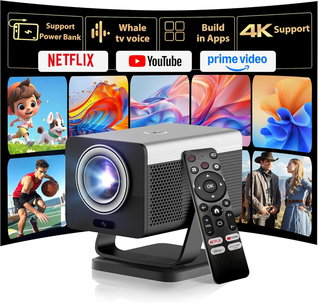HP MC450 Smart Mini Portable Projector with WiFi & Bluetooth, Official Licensed Apps, Short Throw Projector with 4K Support, Voice Control, USB-C, Movie Projector for Bedroom & Outdoor