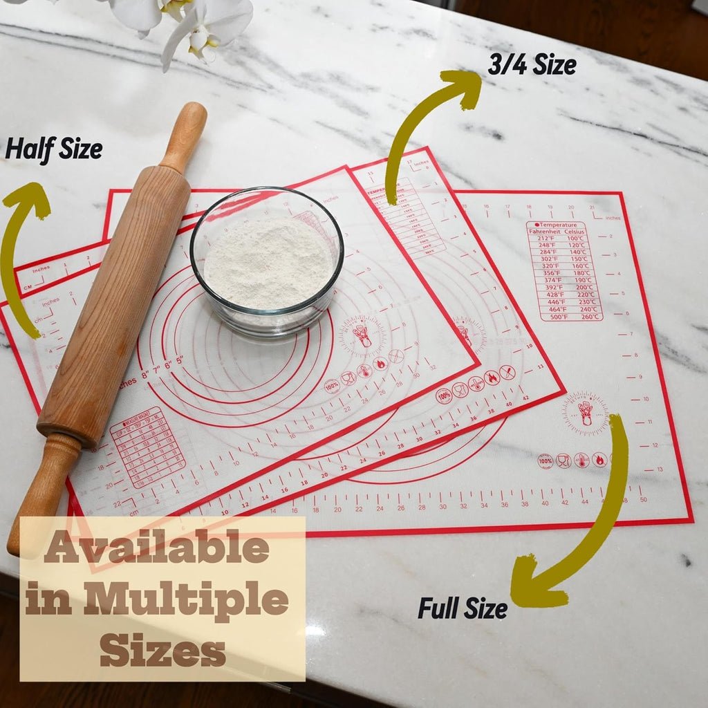 Silicone Baking Mat, Full Sheet Non-Stick Pastry & Dough Mat with Measurement Guides, Silicone Mat & Baking Essentials, 15" x 23"(Pack of 2)