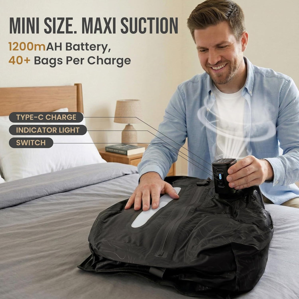 TAILI Travel Vacuum Compression Storage Bags with Wireless Pump -Vacuum Seal Bags (2Pack) for Travel Essentials, Space Saving, Wear-resistant & Waterproof Packing Cubes backpack for Clothing& Luggage