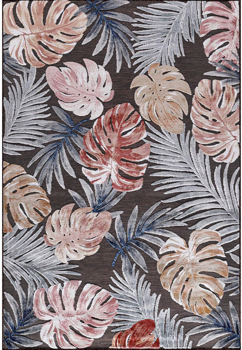 CAMILSON Indoor Outdoor Rug, Brown 6'x9' Leaf Tropical Botanical Area Rugs for Indoor and Outdoor patios, Easy-Cleaning Non-Shedding Living Room, Garden and Kitchen Washable Outside Carpet (6x9)