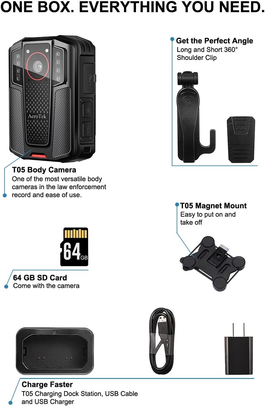 AeroTek Mini 4K Body Camera with Audio and Video Recording, GPS Bodycam with Ultra Infrared Night Vision and Fast Charging for Police, Law Enforcement and Delivery