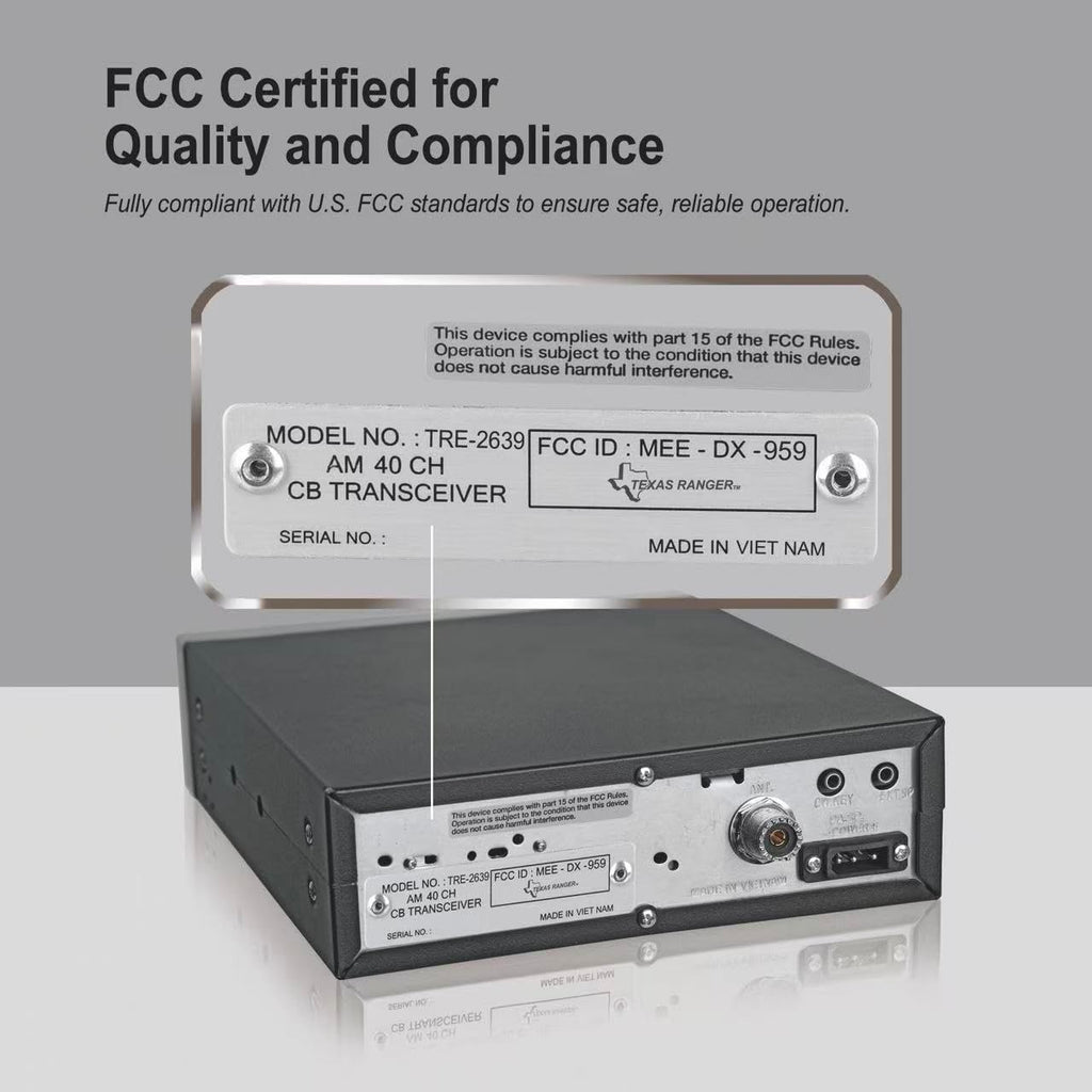 Texas Ranger TRE-2639 40 Channel AM CB Radio for Truckers – Metal-Reinforced Front Panel, Large Multi-Function Meter, GNF Noise Filter, Variable Power, Talkback & SWR Protection, Quick CH19