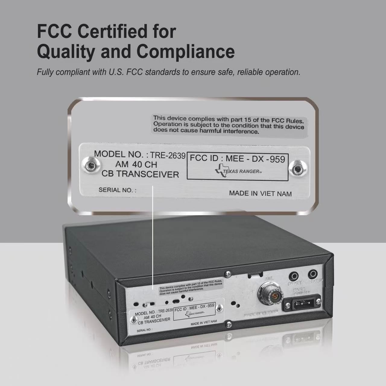 Texas Ranger TRE-2639 40 Channel AM CB Radio for Truckers – Metal-Reinforced Front Panel, Large Multi-Function Meter, GNF Noise Filter, Variable Power, Talkback & SWR Protection, Quick CH19