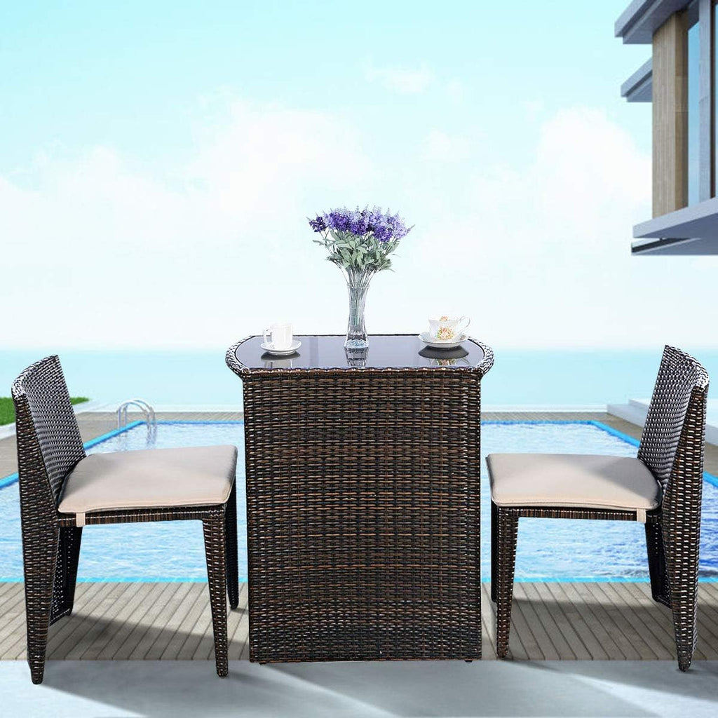 COSTWAY 3 PCS Cushioned Outdoor Wicker Patio Set Garden Sofa Seat No Assembly