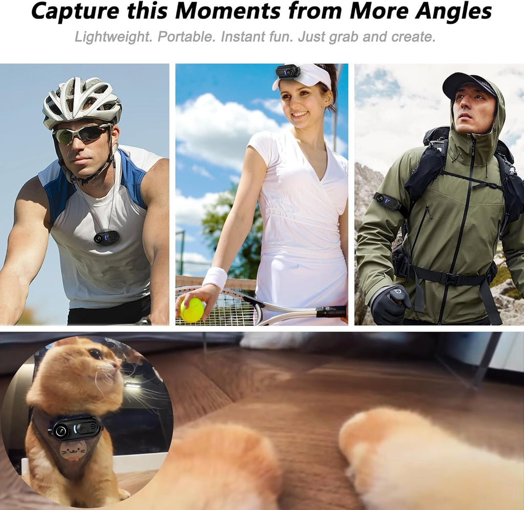 4K Mini Body Camera with 6-Axis Stabilization, 128GB Wearable Camera with Audio, Waterproof Thumb Action Camera, Hands-Free Body Cam for Cycling Travel Outdoor Adventures