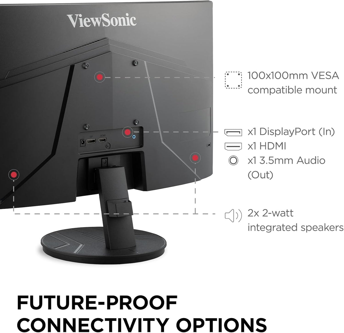 ViewSonic VA2416C 24 Inch 1080p Curved Monitor, Frameless Design with Variable Refresh Rate for Home Entertainment, HDMI, and DisplayPort Inputs