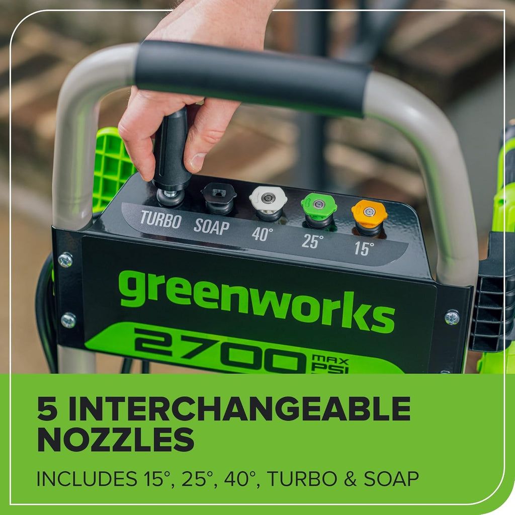Greenworks Pro Brushless 2700 PSI (CSA Certified) 2.3 GPM Max / 1.2 GPM Electric Pressure Washer (Foldable Handles, Rugged Steel Frame, 25 FT Hose, 35 FT GFCI Power Cord)