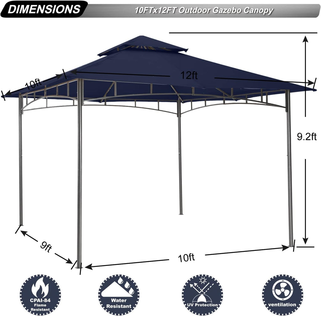 ABCCANOPY Gazebos for Patios 10x12 - Outdoor Steel Frame Gazebo for Lawn Backyard Garden Deck (Navy Blue)