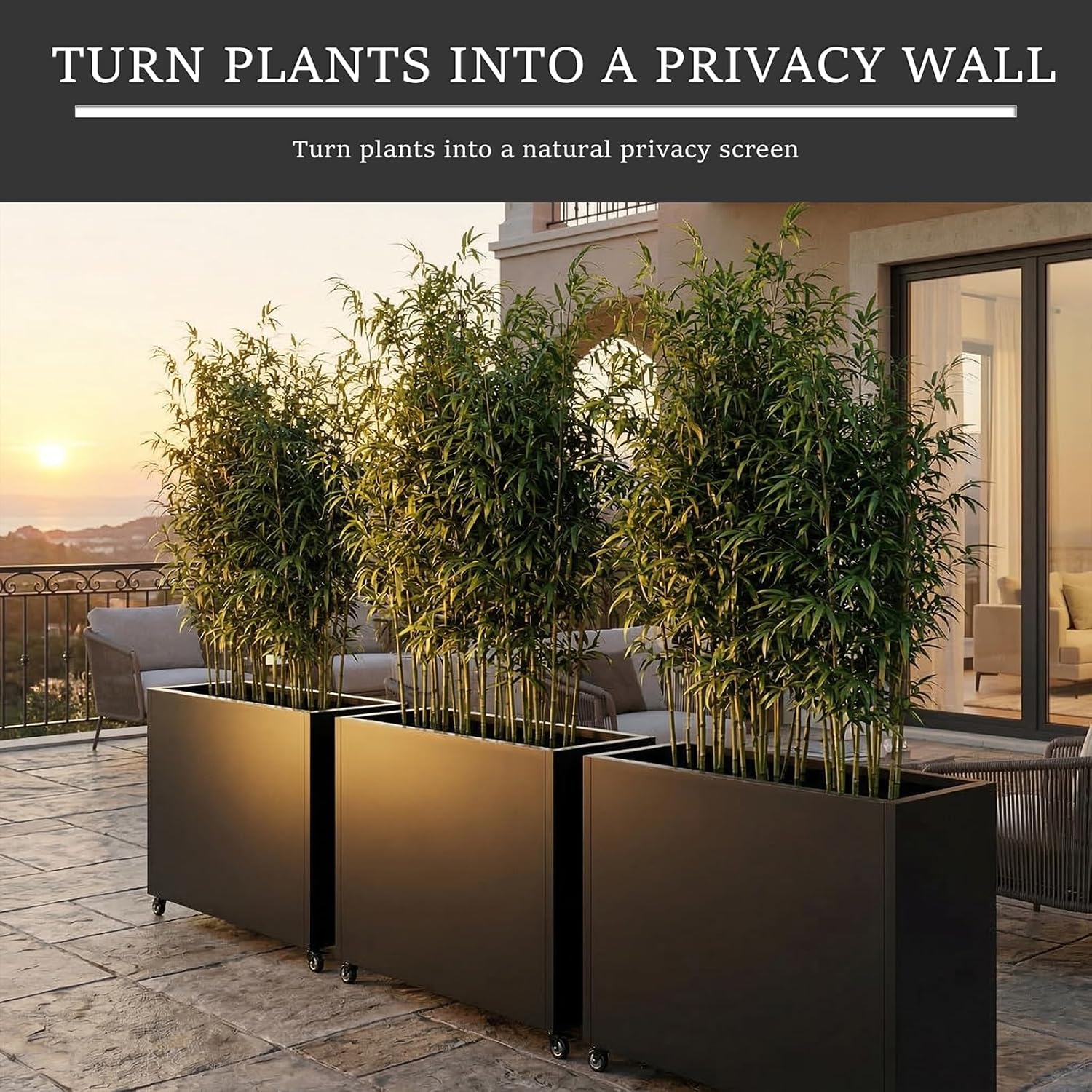 Metal Planter Box with Wheels, 36" Large Rolling Outdoor Planter with Drainage & Removable Shelf, Rectangular Planter Raised Garden Bed for Patio, Balcony, Porch & Backyard, Black
