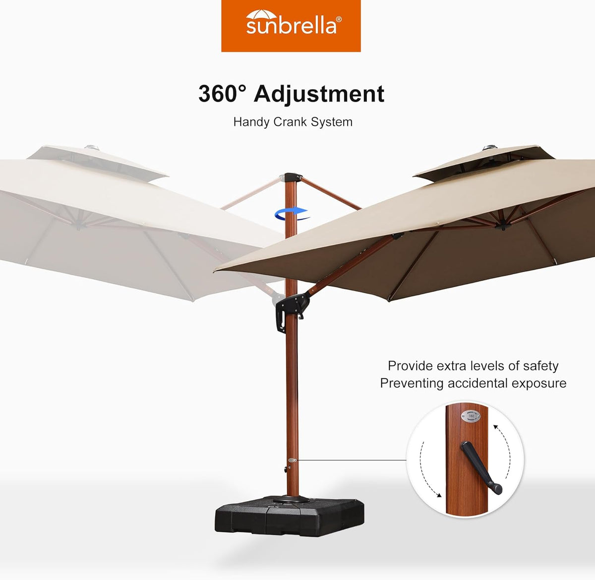 PURPLE LEAF 10 Feet Wood Pattern Square Patio Umbrella With Base Double Top Deluxe Umbrellas Cantilever Outdoor Umbrella Garden Deck Pool Umbrellas, Heather Beige