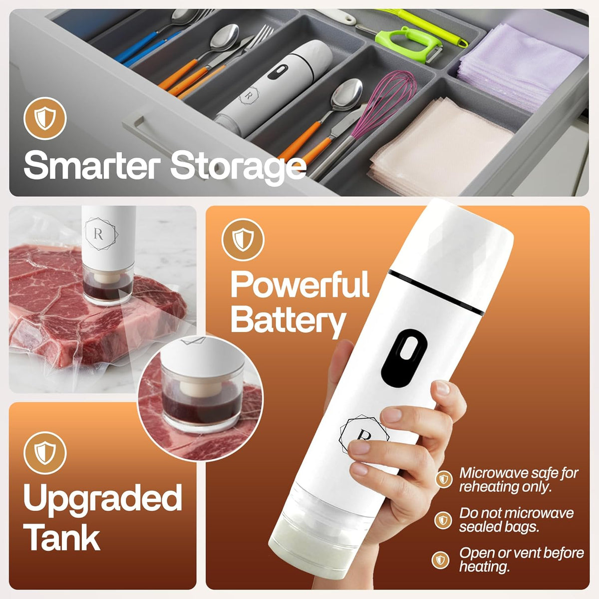 Compact Vacuum Sealer for Food - Powerful Handheld Vacuum Sealer with 30 BPA-Free Reusable Bags and 5 Clips, Rechargeable Cordless Sealer with Detachable Moisture Tank for Meal Prep, Freezer & Travel