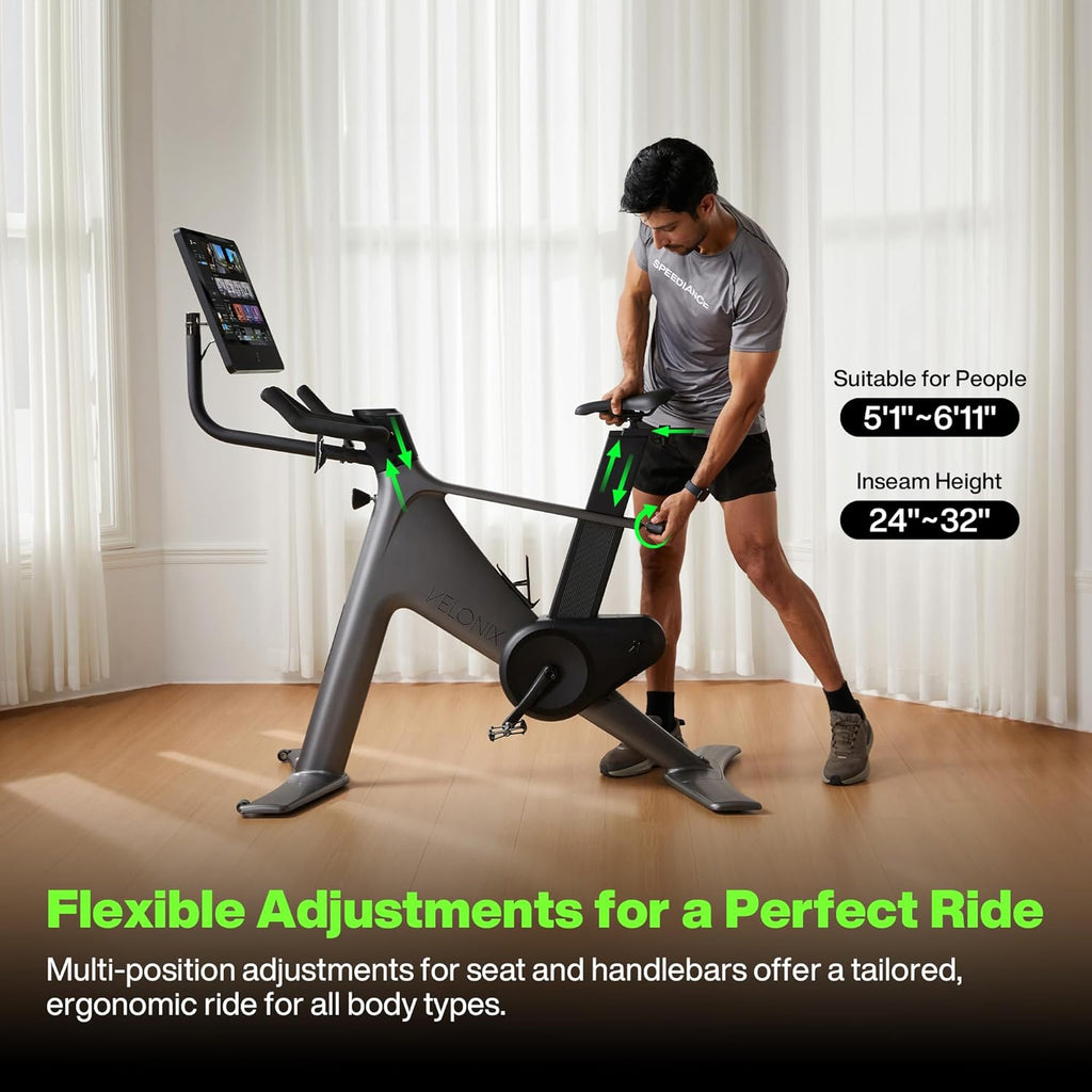 Speediance VeloNix Exercise Bike, Smart AI Fitness Bike with Personalized Fitness Courses & Online Cycling Coaching, 21.5" Screen, Solid Design, Low-Noise Cycling Bike, Stationary Bikes for Indoor Gym