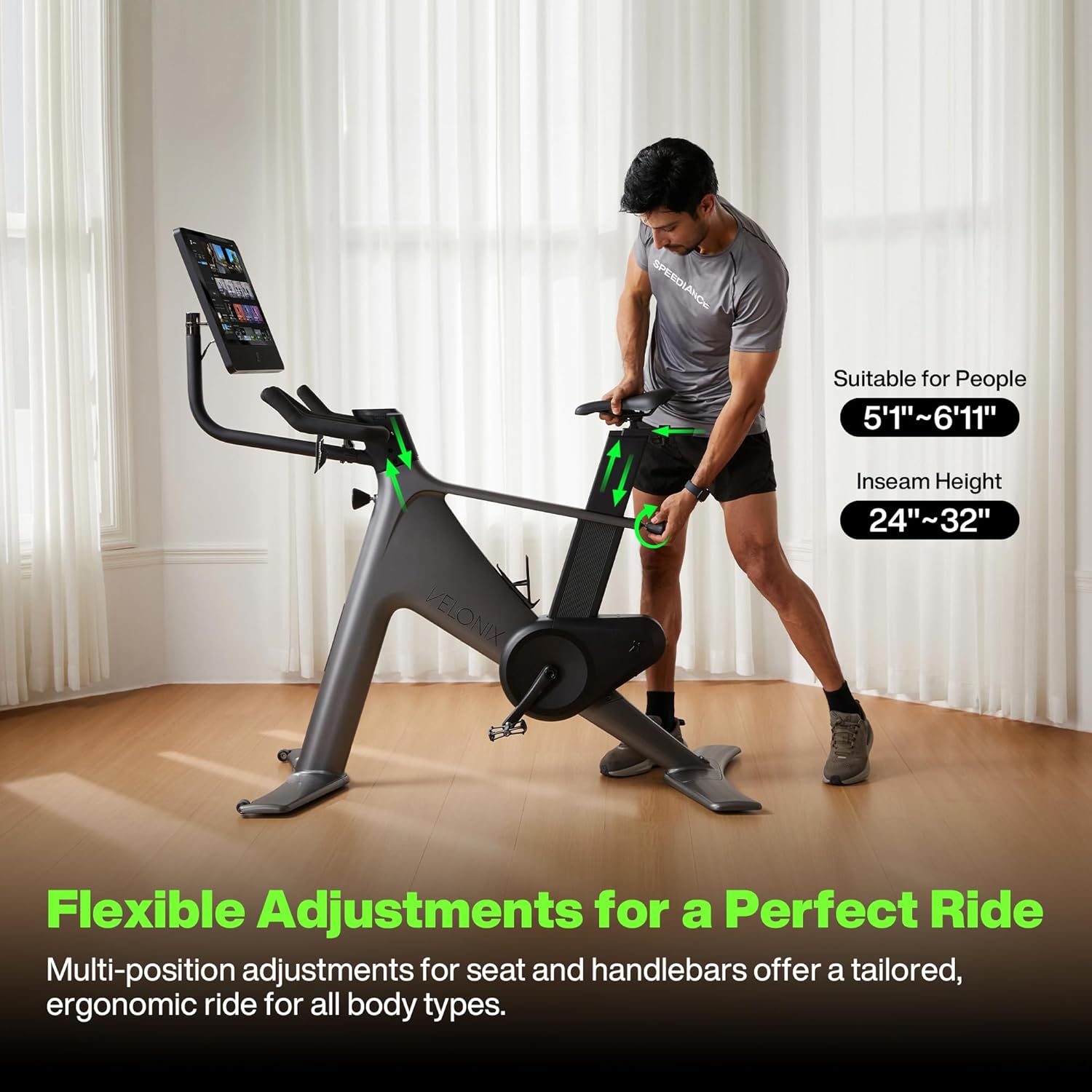 Speediance VeloNix Exercise Bike, Smart AI Fitness Bike with Personalized Fitness Courses & Online Cycling Coaching, 21.5" Screen, Solid Design, Low-Noise Cycling Bike, Stationary Bikes for Indoor Gym