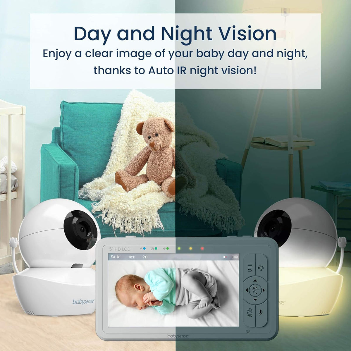 Babysense True Sleep HD FSA Baby Monitor with Camera and Audio + Baby Sleep Breathing Movement Monitor, No WiFi, 2 Non-Contact Under Mattress Sensors, Non-Wearable Monitor, Full Crib Coverage