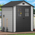 DWVO 6x4.4 FT Outdoor Storage Shed, Plastic Garden Tool Shed with 2 Windows, Double-Wall Outside Shed for Lawn Mower, Garden Shed for Backyard, Patio, Lawn