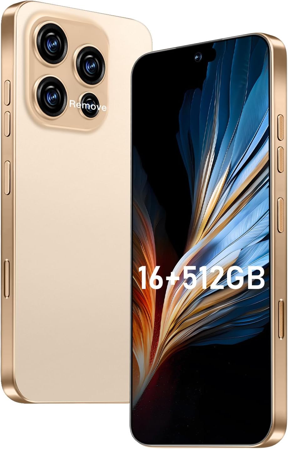 OEJBK 16PM Smartphone New Upgrade 16GB+512GB/6.99" Display 68+108MP Zoom Camera,Tempered Glass Finish, 7000mAh Android 14 Smartphone (Gold)